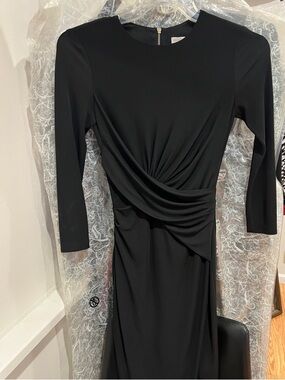 Cache Black Long-Sleeve Draped Sheath Dress